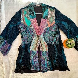 SOLD Soft Surroundings Karli Kimono Jacket Peacock Patchwork Size Medium